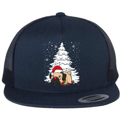 Pug Santa Hat Christmas Tree Dogs Lovers Xmas Pajama Cute Gift Flat Bill Trucker Hat