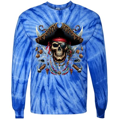 Pirate Skull Halloween Tie-Dye Long Sleeve Shirt