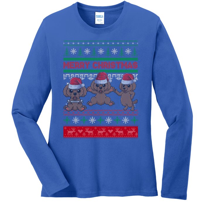 Poodle Santa Hat Ugly Sweater Christmas Pajama Dog Xmas Meaningful Gift Ladies Long Sleeve Shirt