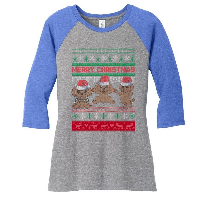 Poodle Santa Hat Ugly Sweater Christmas Pajama Dog Xmas Meaningful Gift Women's Tri-Blend 3/4-Sleeve Raglan Shirt