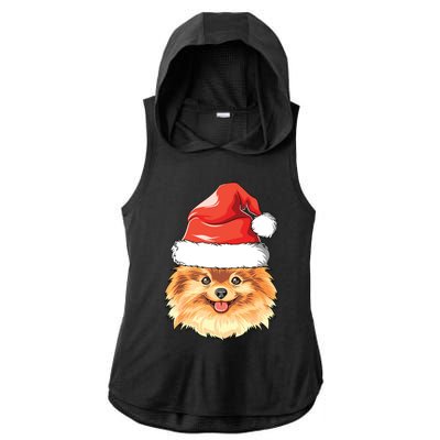 Pomeranian Santa Hat Christmas Pomeranian Ladies PosiCharge Tri-Blend Wicking Draft Hoodie Tank