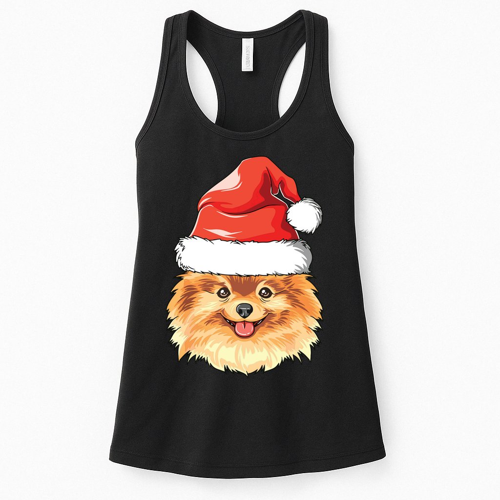 Pomeranian Santa Hat Christmas Pomeranian Womens Tank Top