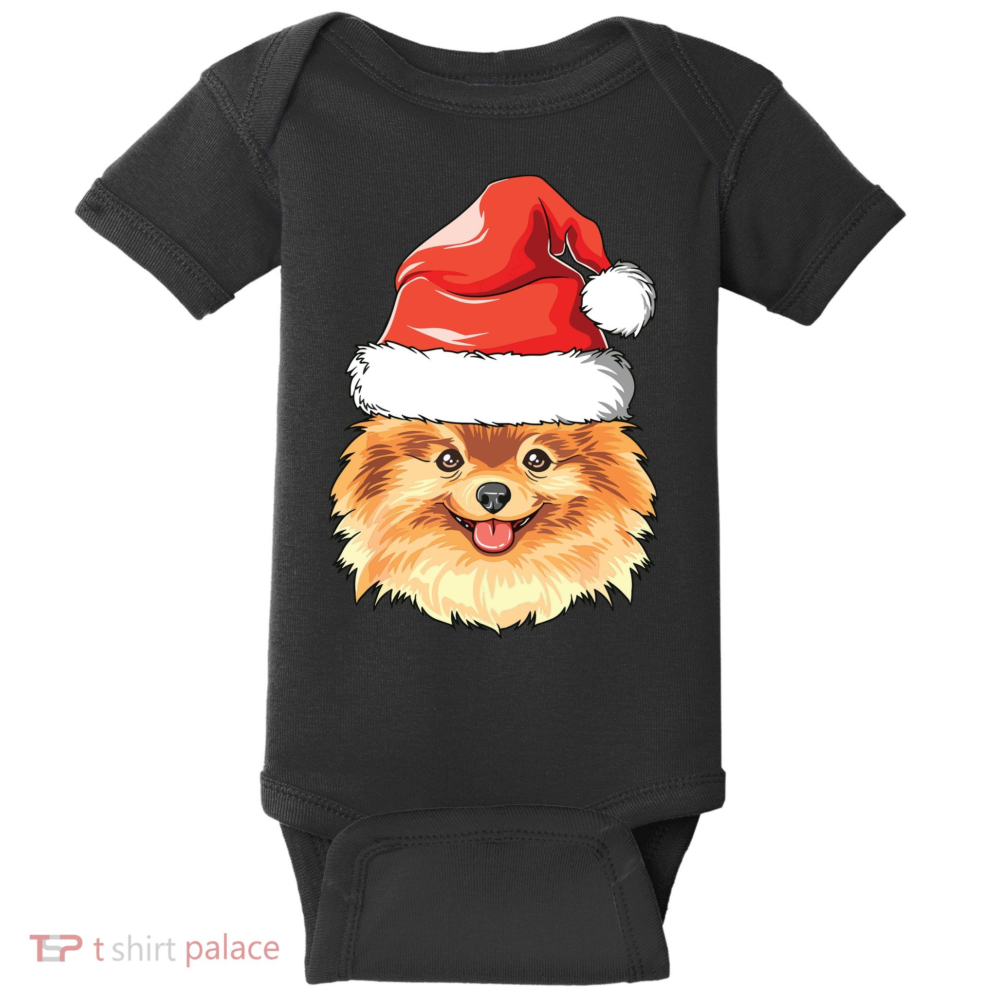 Pomeranian Santa Hat Christmas Pomeranian Baby Bodysuit