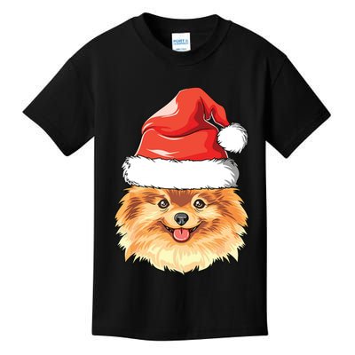 Pomeranian Santa Hat Christmas Pomeranian Kids T-Shirt