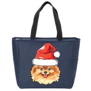 Pomeranian Santa Hat Christmas Pomeranian Zip Tote Bag