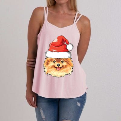 Pomeranian Santa Hat Christmas Pomeranian Women's Strappy Tank