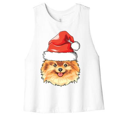 Pomeranian Santa Hat Christmas Pomeranian Women's Racerback Cropped Tank