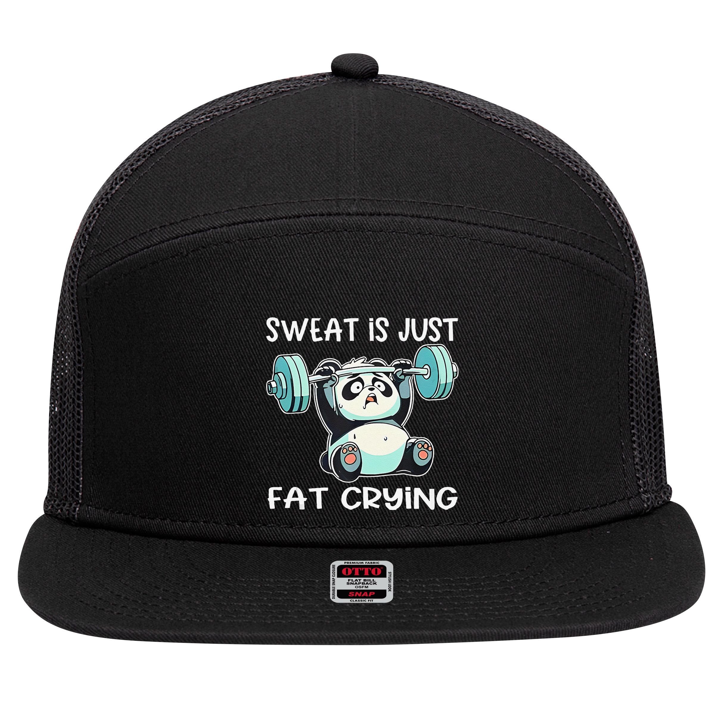 Panda Sweat Is Just Fat Crying Gym Gift 7 Panel Mesh Trucker Snapback Hat