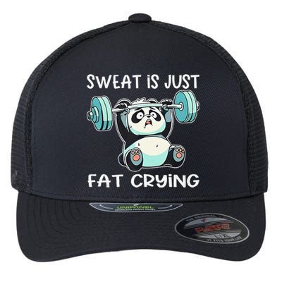 Panda Sweat Is Just Fat Crying Gym Gift Flexfit Unipanel Trucker Cap