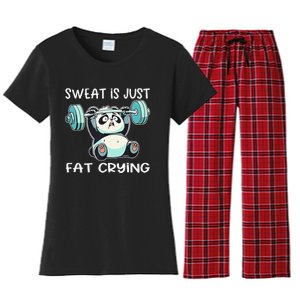 Panda Sweat Is Just Fat Crying Gym Gift Women's Flannel Pajama Set