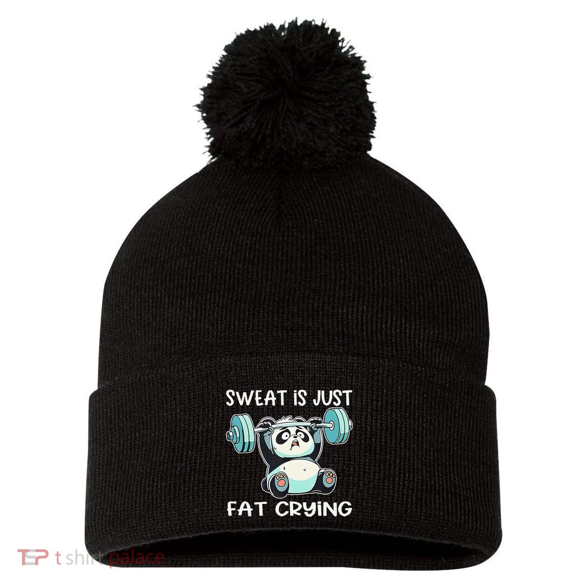 Panda Sweat Is Just Fat Crying Gym Gift Pom Pom 12in Knit Beanie