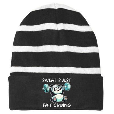 Panda Sweat Is Just Fat Crying Gym Gift Striped Beanie with Solid Band