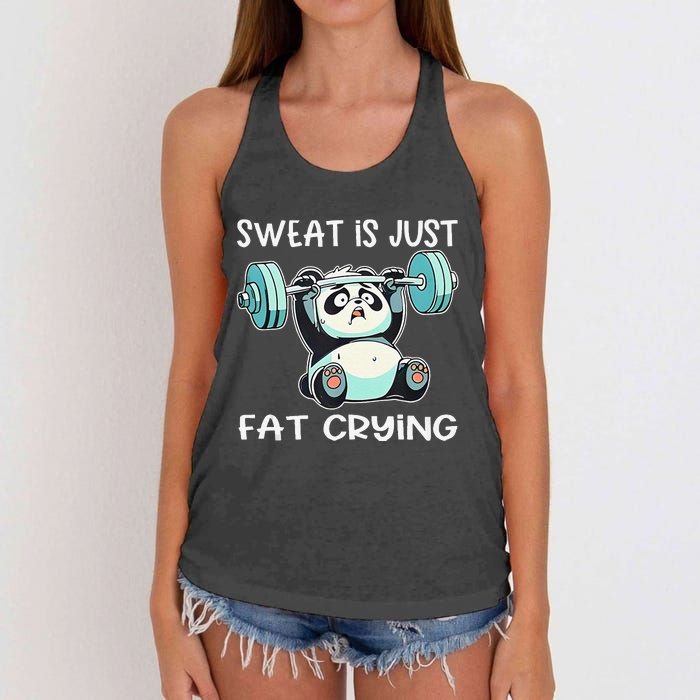 Panda Sweat Is Just Fat Crying Gym Gift Women's Knotted Racerback Tank