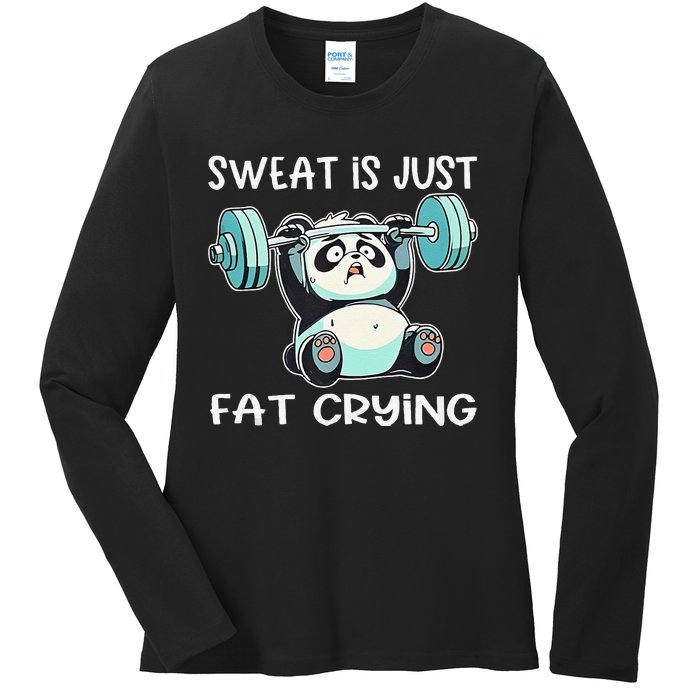 Panda Sweat Is Just Fat Crying Gym Gift Ladies Long Sleeve Shirt