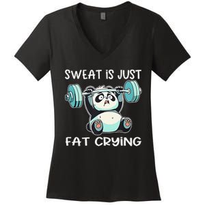 Panda Sweat Is Just Fat Crying Gym Gift Women's V-Neck T-Shirt