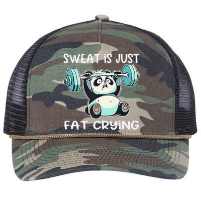 Panda Sweat Is Just Fat Crying Gym Gift Retro Rope Trucker Hat Cap