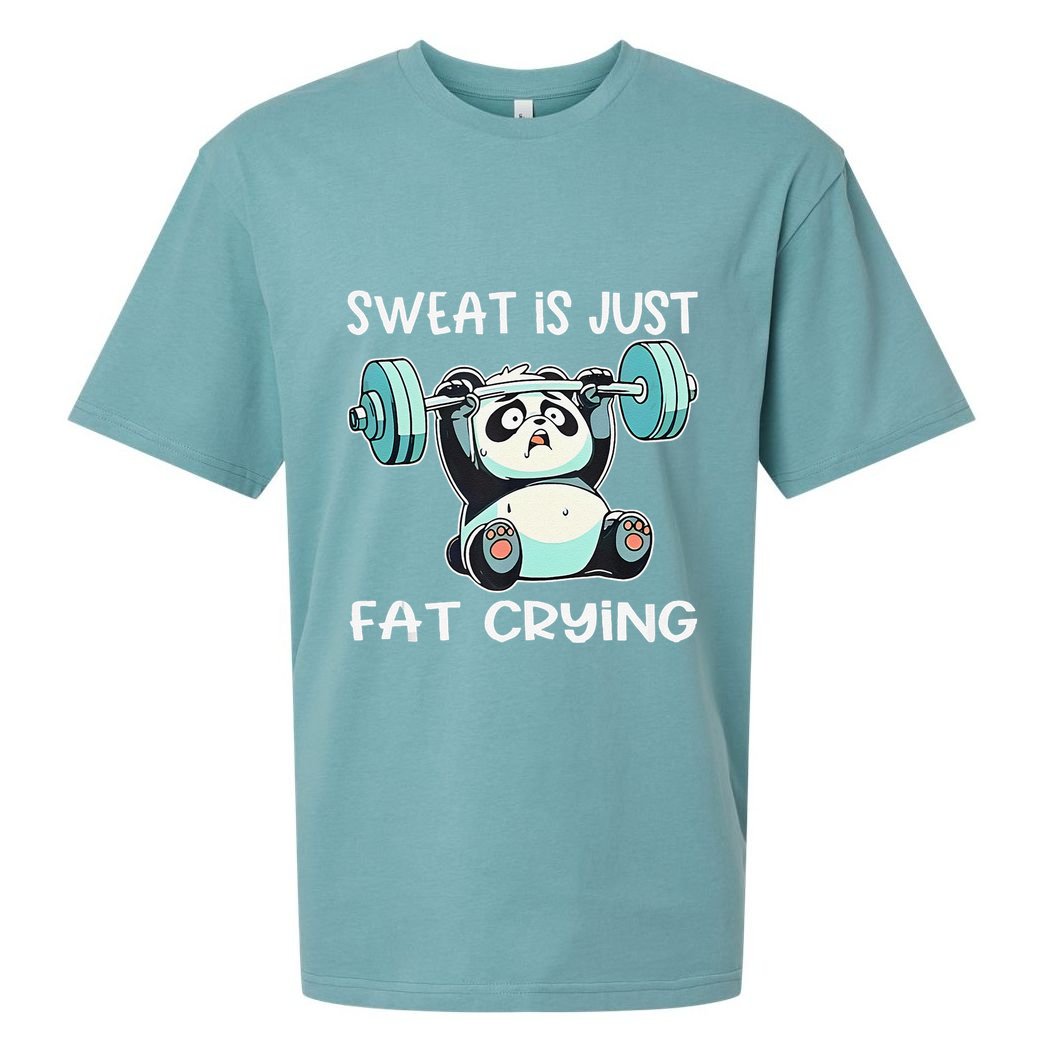 Panda Sweat Is Just Fat Crying Gym Gift Sueded Cloud Jersey T-Shirt