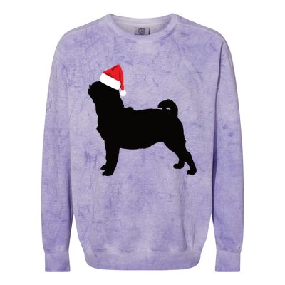 Pug Silhouette In Santa Hat Funny Christmas Dog Lover Funny Gift Colorblast Crewneck Sweatshirt