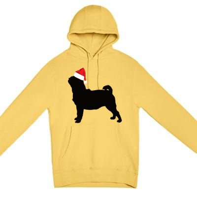 Pug Silhouette In Santa Hat Funny Christmas Dog Lover Funny Gift Premium Pullover Hoodie