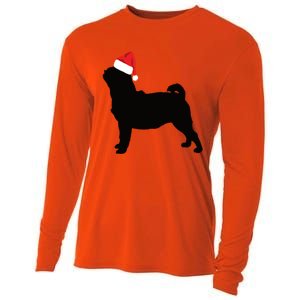 Pug Silhouette In Santa Hat Funny Christmas Dog Lover Funny Gift Cooling Performance Long Sleeve Crew