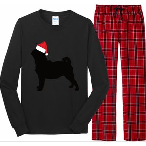 Pug Silhouette In Santa Hat Funny Christmas Dog Lover Funny Gift Long Sleeve Pajama Set