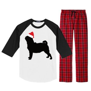 Pug Silhouette In Santa Hat Funny Christmas Dog Lover Funny Gift Raglan Sleeve Pajama Set