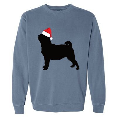 Pug Silhouette In Santa Hat Funny Christmas Dog Lover Funny Gift Garment-Dyed Sweatshirt