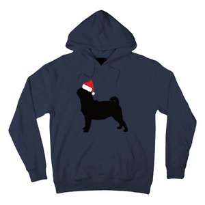 Pug Silhouette In Santa Hat Funny Christmas Dog Lover Funny Gift Hoodie