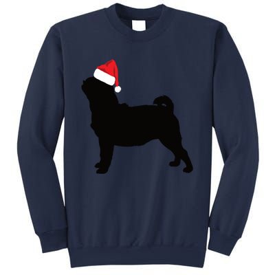 Pug Silhouette In Santa Hat Funny Christmas Dog Lover Funny Gift Sweatshirt