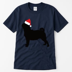 Pug Silhouette In Santa Hat Funny Christmas Dog Lover Funny Gift Tall T-Shirt