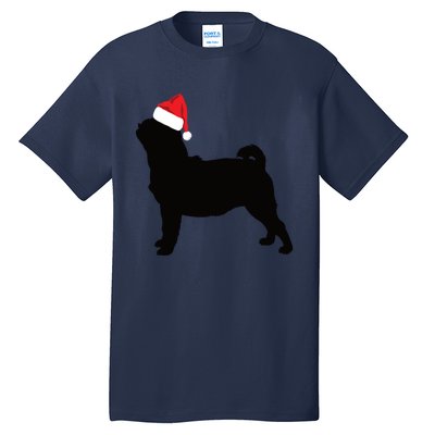 Pug Silhouette In Santa Hat Funny Christmas Dog Lover Funny Gift Tall T-Shirt