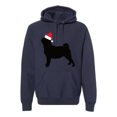 Pug Silhouette In Santa Hat Funny Christmas Dog Lover Funny Gift Premium Hoodie