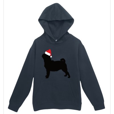 Pug Silhouette In Santa Hat Funny Christmas Dog Lover Funny Gift Urban Pullover Hoodie