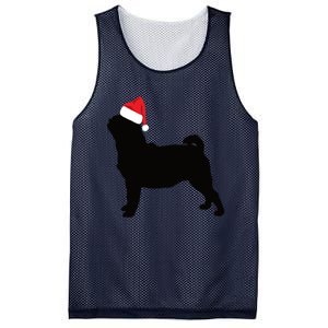 Pug Silhouette In Santa Hat Funny Christmas Dog Lover Funny Gift Mesh Reversible Basketball Jersey Tank