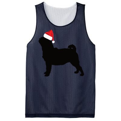 Pug Silhouette In Santa Hat Funny Christmas Dog Lover Funny Gift Mesh Reversible Basketball Jersey Tank