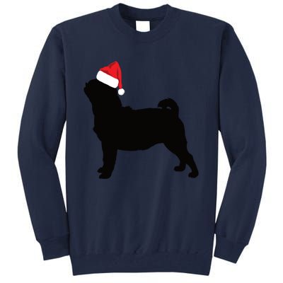 Pug Silhouette In Santa Hat Funny Christmas Dog Lover Funny Gift Tall Sweatshirt