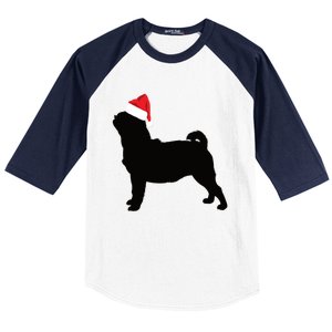 Pug Silhouette In Santa Hat Funny Christmas Dog Lover Funny Gift Baseball Sleeve Shirt