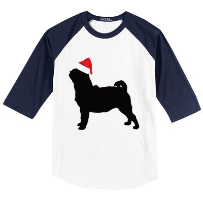 Pug Silhouette In Santa Hat Funny Christmas Dog Lover Funny Gift Baseball Sleeve Shirt