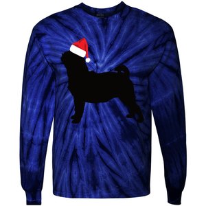 Pug Silhouette In Santa Hat Funny Christmas Dog Lover Funny Gift Tie-Dye Long Sleeve Shirt