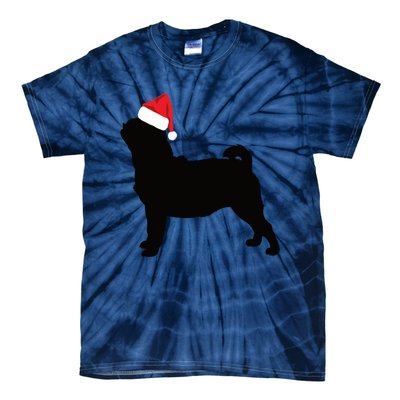 Pug Silhouette In Santa Hat Funny Christmas Dog Lover Funny Gift Tie-Dye T-Shirt