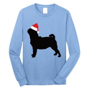 Pug Silhouette In Santa Hat Funny Christmas Dog Lover Funny Gift Long Sleeve Shirt