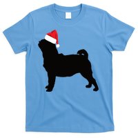 Pug Silhouette In Santa Hat Funny Christmas Dog Lover Funny Gift T-Shirt