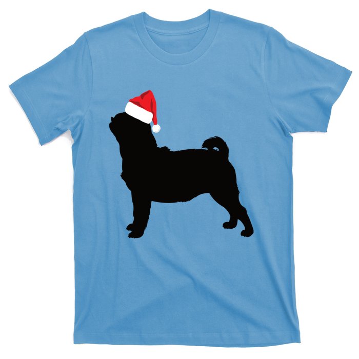 Pug Silhouette In Santa Hat Funny Christmas Dog Lover Funny Gift T-Shirt