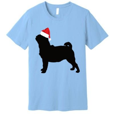 Pug Silhouette In Santa Hat Funny Christmas Dog Lover Funny Gift Premium T-Shirt