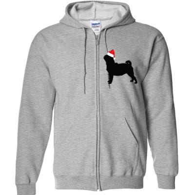 Pug Silhouette In Santa Hat Funny Christmas Dog Lover Funny Gift Full Zip Hoodie