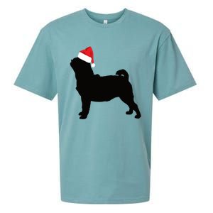 Pug Silhouette In Santa Hat Funny Christmas Dog Lover Funny Gift Sueded Cloud Jersey T-Shirt