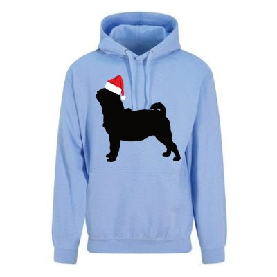 Pug Silhouette In Santa Hat Funny Christmas Dog Lover Funny Gift Unisex Surf Hoodie