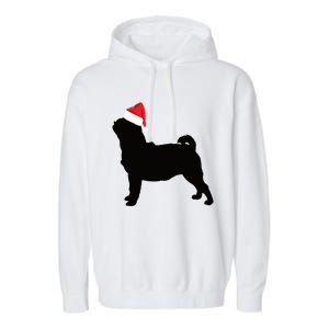 Pug Silhouette In Santa Hat Funny Christmas Dog Lover Funny Gift Garment-Dyed Fleece Hoodie