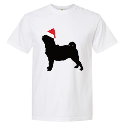 Pug Silhouette In Santa Hat Funny Christmas Dog Lover Funny Gift Garment-Dyed Heavyweight T-Shirt