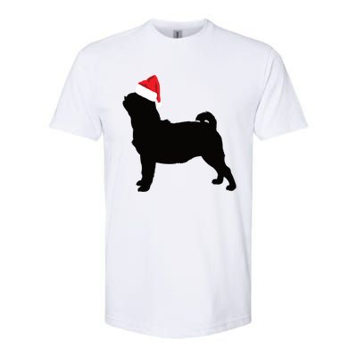 Pug Silhouette In Santa Hat Funny Christmas Dog Lover Funny Gift Softstyle CVC T-Shirt